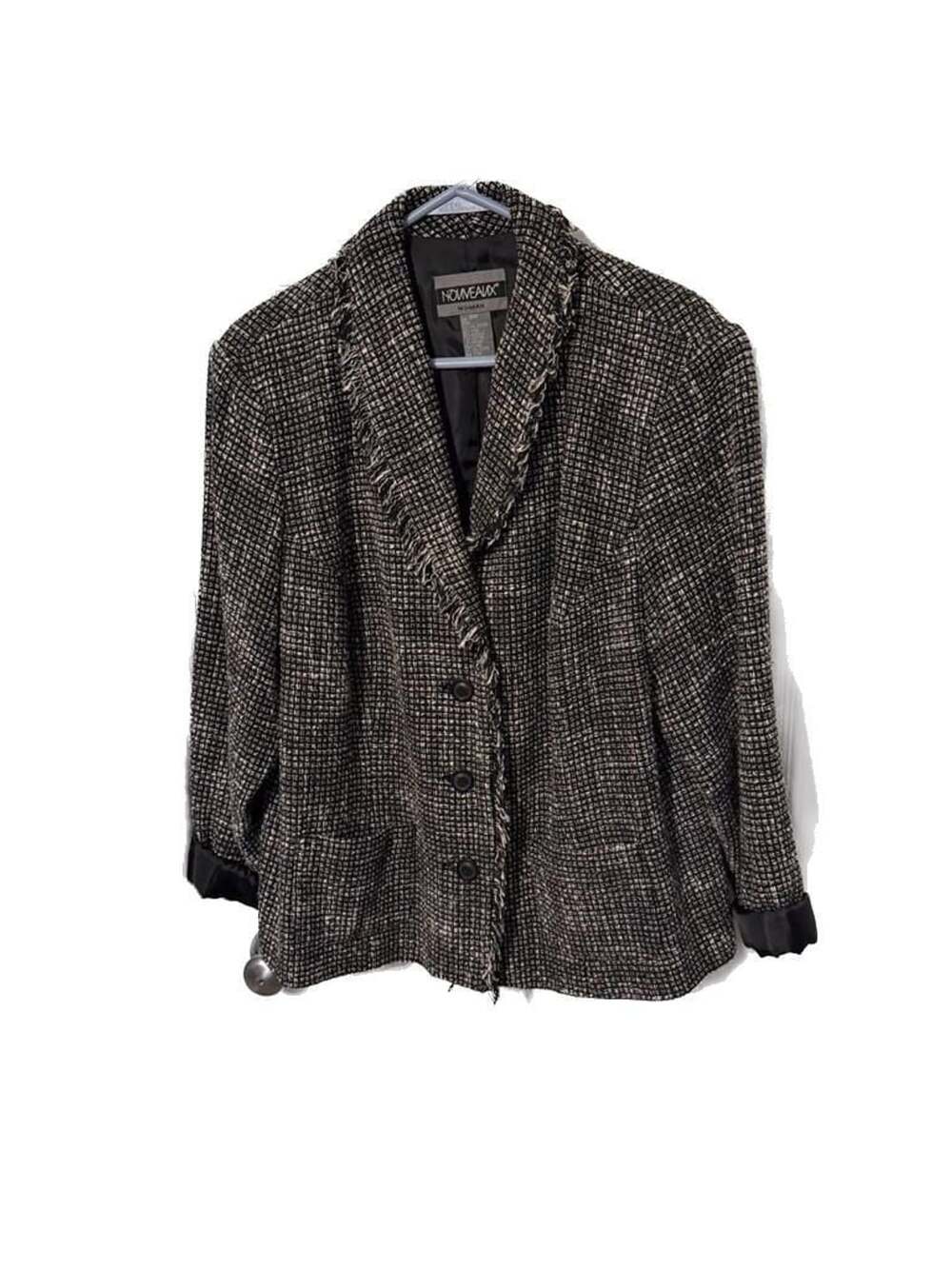 Nouveaux Woman Black and White Tweed Fringe Blazer Jacket Size 18W